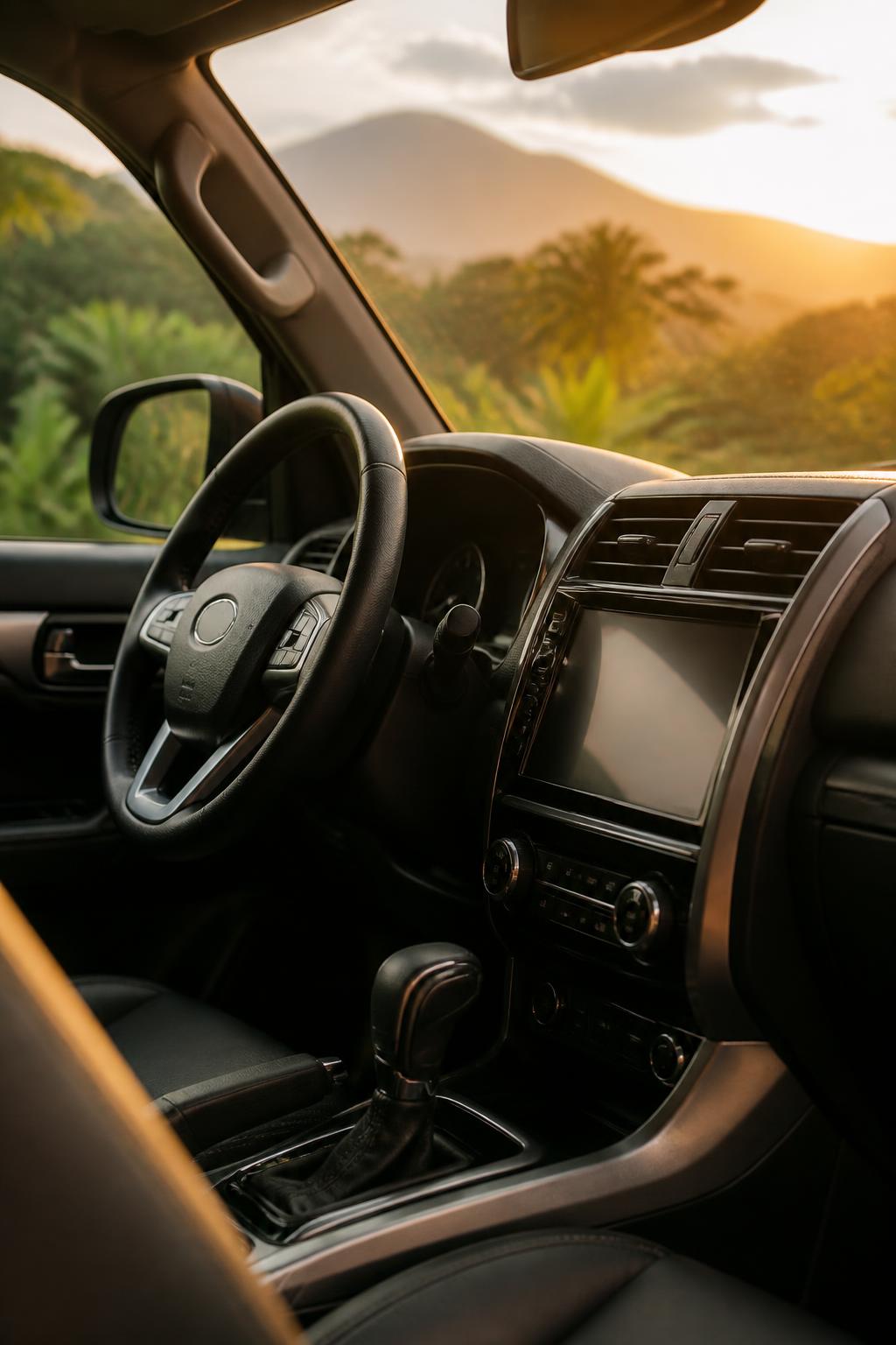 Modern SUV interior with Costa Rican landscape